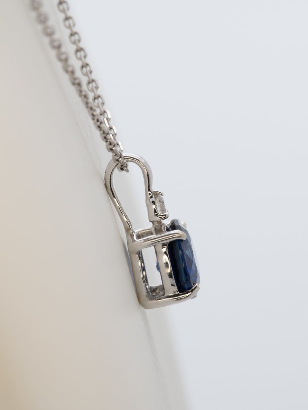 Ceylon Blue Sapphire Pendant with a Natural Diamond Accent in 14K White Gold - Picture 8 of 9